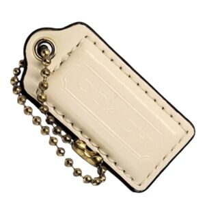 🆕 2.5" Coach Cream Ivory Patent Leather Hang Tag Bag Fob Charm Keychain Y2K